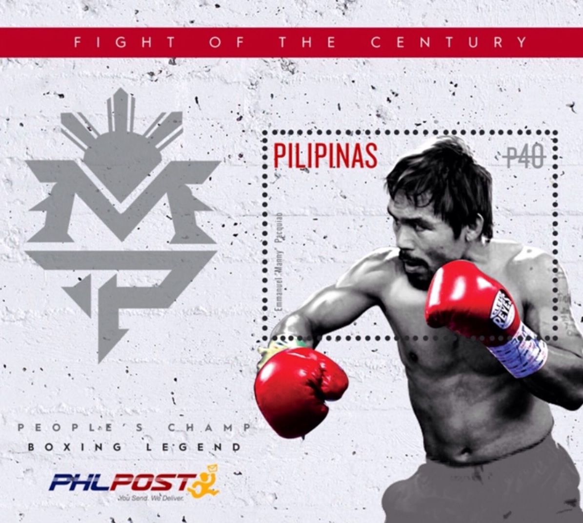図４．切手のモデルとなったパッキャオ https://www.en.wikipedia.org/wiki/Manny_Pacquiao#/media/File:Manny_Pacquiao_2015_stampsheet_of_the_Philippines.jpg